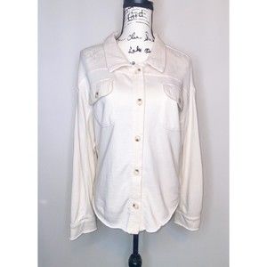 NWT Altar’d State Small Mixed Media Button Down Casual Shirt Cream Oversized